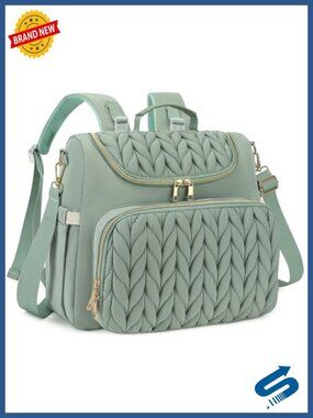 Quilted Mini Diaper Bag Backpack Crossbody Tote for Mom, Water Resistant Nylon
